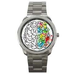 Brain Mind Psychology Idea Drawing Sport Metal Watch by Loisa77