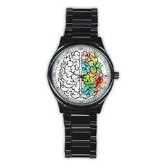 Brain Mind Psychology Idea Drawing Stainless Steel Round Watch by Loisa77