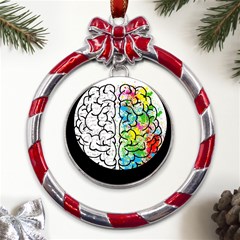 Brain Mind Psychology Idea Drawing Metal Red Ribbon Round Ornament by Loisa77