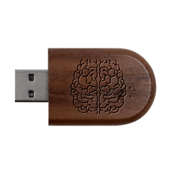 Brain Mind Psychology Idea Drawing Wood Oval Usb Flash Drive