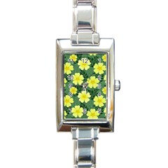 Bloom Flowering Yellow Blade Green Rectangle Italian Charm Watch by Loisa77