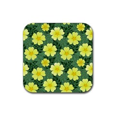 Bloom Flowering Yellow Blade Green Rubber Coaster (square) by Loisa77