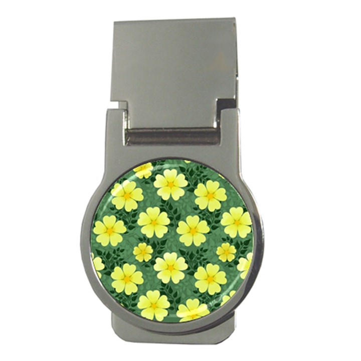 Bloom Flowering Yellow Blade Green Money Clips (Round) 