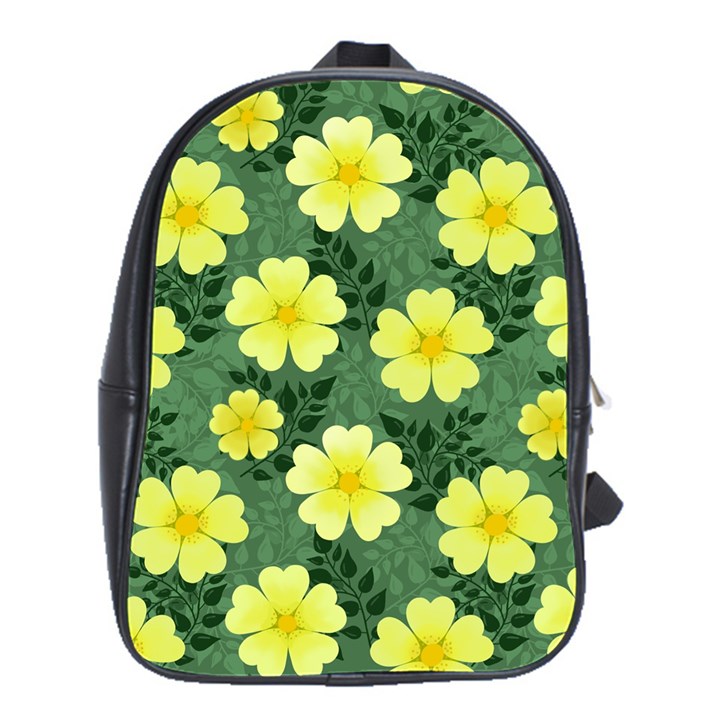 Bloom Flowering Yellow Blade Green School Bag (Large)