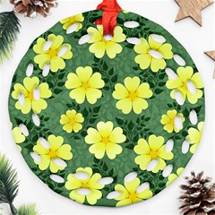 Bloom Flowering Yellow Blade Green Ornament (round Filigree)