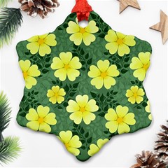 Bloom Flowering Yellow Blade Green Snowflake Ornament (two Sides) by Loisa77