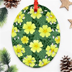 Bloom Flowering Yellow Blade Green Oval Filigree Ornament (two Sides)