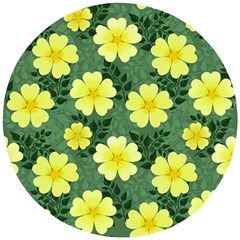 Bloom Flowering Yellow Blade Green Wooden Puzzle Round by Loisa77