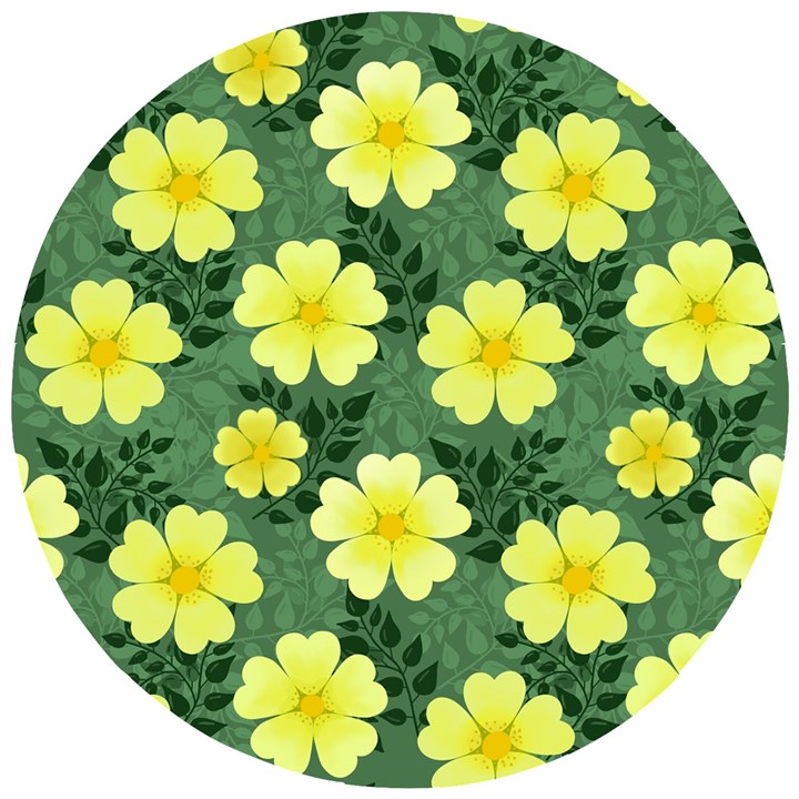 Bloom Flowering Yellow Blade Green Wooden Puzzle Round