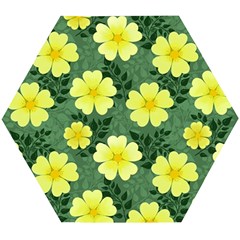 Bloom Flowering Yellow Blade Green Wooden Puzzle Hexagon by Loisa77