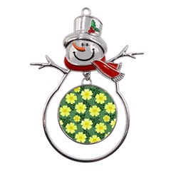 Bloom Flowering Yellow Blade Green Metal Snowman Ornament by Loisa77