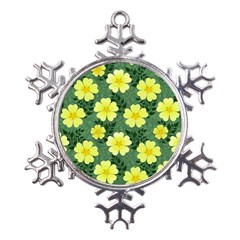 Bloom Flowering Yellow Blade Green Metal Large Snowflake Ornament by Loisa77