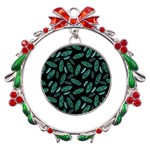 Leaves Pattern Abstract Blade Metal X mas Wreath Ribbon Ornament Front