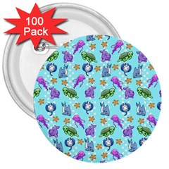 Sea Ocean Sealife Turtle Jellyfish 3  Buttons (100 Pack)  by Loisa77