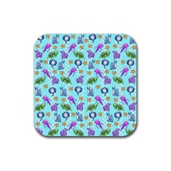 Sea Ocean Sealife Turtle Jellyfish Rubber Coaster (square) by Loisa77