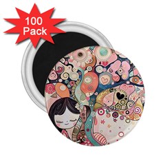 Whimsical Colorful Young Girl 2 25  Magnets (100 Pack)  by Loisa77