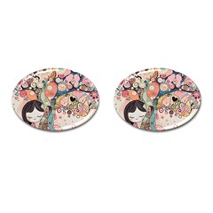 Whimsical Colorful Young Girl Cufflinks (oval) by Loisa77