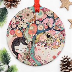 Whimsical Colorful Young Girl Round Ornament (two Sides) by Loisa77