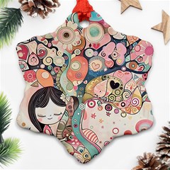 Whimsical Colorful Young Girl Snowflake Ornament (two Sides)