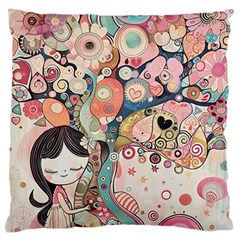 Whimsical Colorful Young Girl Large Premium Plush Fleece Cushion Case (one Side)