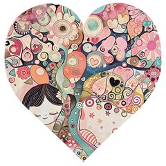 Whimsical Colorful Young Girl Wooden Puzzle Heart by Loisa77