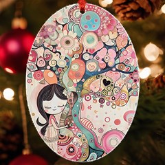 Whimsical Colorful Young Girl Uv Print Acrylic Ornament Oval by Loisa77