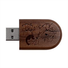 Whimsical Colorful Young Girl Wood Oval Usb Flash Drive