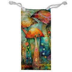 Whimsical Mushrooms Colorful Patterns Jewelry Bag by Loisa77