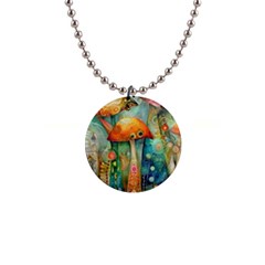 Whimsical Mushrooms Colorful Patterns 1  Button Necklace by Loisa77