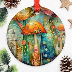 Whimsical Mushrooms Colorful Patterns Round Ornament (two Sides)