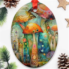 Whimsical Mushrooms Colorful Patterns Oval Ornament (two Sides)