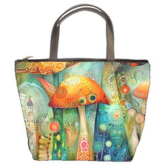 Whimsical Mushrooms Colorful Patterns Bucket Bag by Loisa77