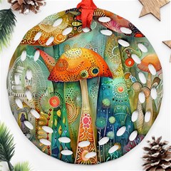 Whimsical Mushrooms Colorful Patterns Ornament (round Filigree)