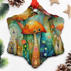 Whimsical Mushrooms Colorful Patterns Ornament (snowflake)