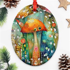 Whimsical Mushrooms Colorful Patterns Ornament (oval Filigree)