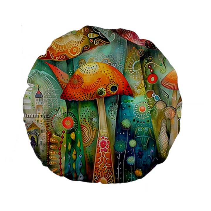 Whimsical Mushrooms Colorful Patterns Standard 15  Premium Round Cushions