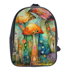 Whimsical Mushrooms Colorful Patterns School Bag (xl) by Loisa77