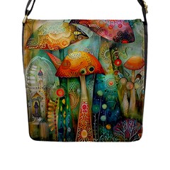 Whimsical Mushrooms Colorful Patterns Flap Closure Messenger Bag (l) by Loisa77