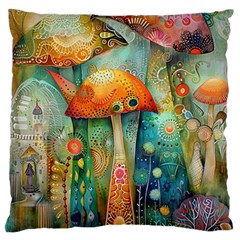 Whimsical Mushrooms Colorful Patterns Large Premium Plush Fleece Cushion Case (one Side) by Loisa77