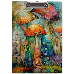 Whimsical Mushrooms Colorful Patterns A4 Acrylic Clipboard by Loisa77