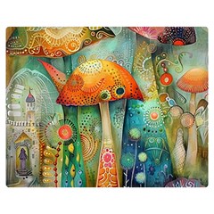 Whimsical Mushrooms Colorful Patterns Premium Plush Fleece Blanket (medium) by Loisa77