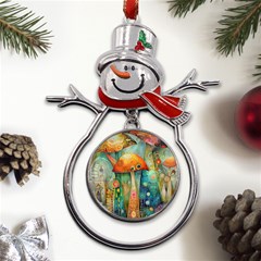 Whimsical Mushrooms Colorful Patterns Metal Snowman Ornament