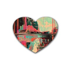 Backgrounds Multi Colored Abstract Rubber Coaster (heart) by Loisa77