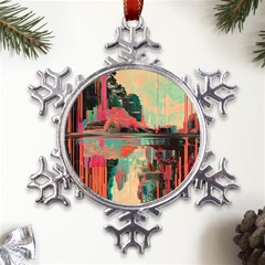 Backgrounds Multi Colored Abstract Metal Large Snowflake Ornament by Loisa77