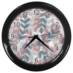 Leaves Pattern Background Nature Wall Clock (black) by Loisa77