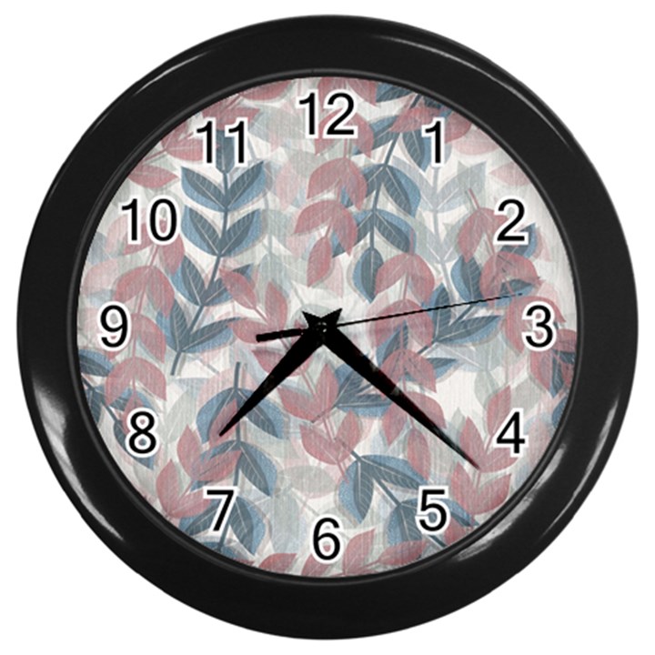 Leaves Pattern Background Nature Wall Clock (Black)