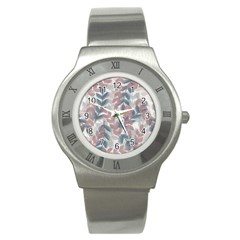 Leaves Pattern Background Nature Stainless Steel Watch by Loisa77