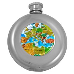 World Map Round Hip Flask (5 Oz) by Ket1n9