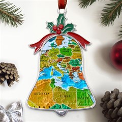 World Map Metal Holly Leaf Bell Ornament