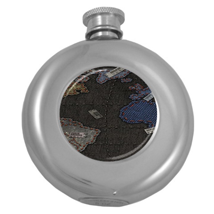 World Map Round Hip Flask (5 oz)